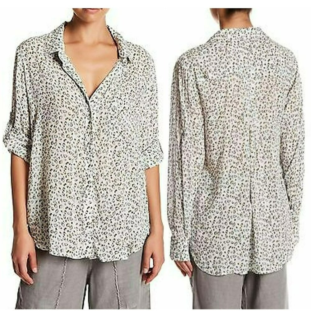 Cloth & Stone By Anthropologie Women's Leopard Print Long Sleeve Shirt Size XS - Picture 1 of 14